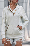 Beige Drawstring Kangaroo Pocket Henley Hoodie-Tops-MomFashion