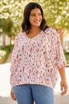 Pink Printed 3/4 Dolman Sleeve Plus Size Blouse-Plus Size-MomFashion