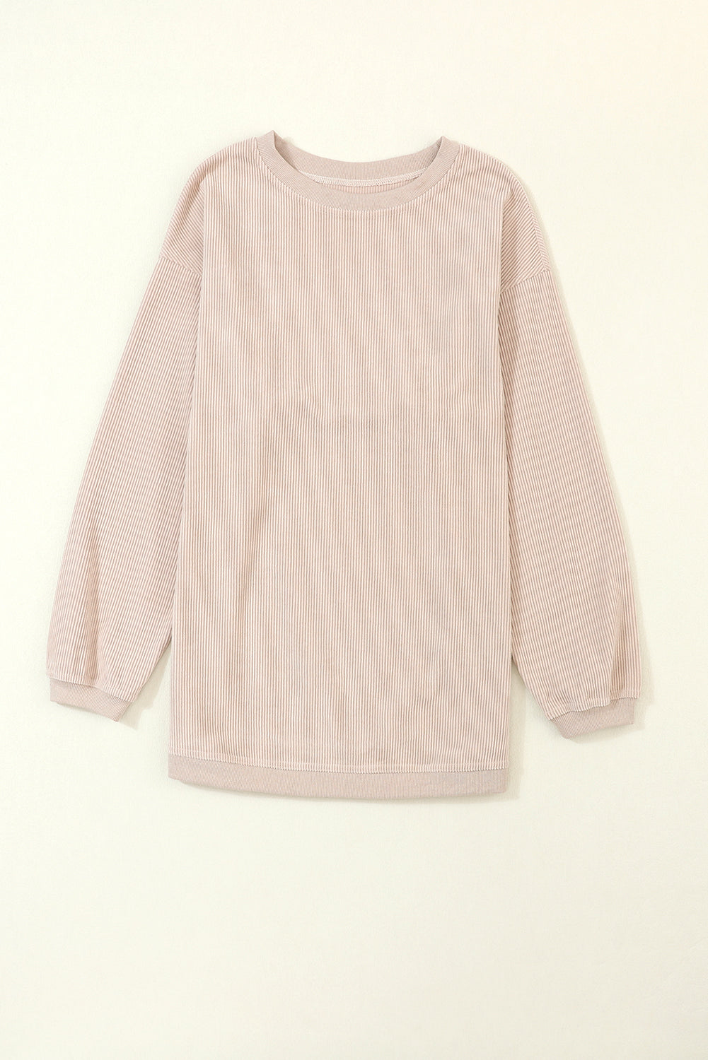 Apricot Ribbed Corded Oversized Sweatshirt-Tops-MomFashion