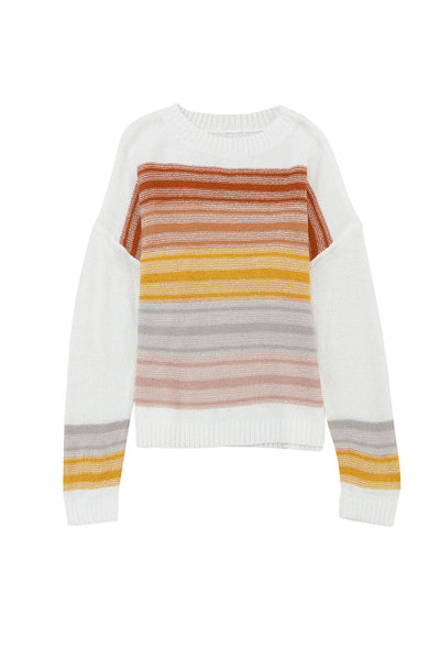 Multicolor Stripe Long Sleeve Round Neck Sweater-Tops-MomFashion