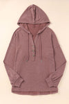 Buttoned High and Low Hem Hoodie-Tops-MomFashion