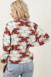 Fiery Red Western Aztec Buttoned Zipper Pockets Fleece Jacket-Outerwear-MomFashion