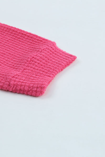 Pink Waffle Knit Button Up Casual Shirt-Tops-MomFashion