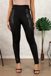 Black Leather Panel Patchwork High Waist Leggings-Bottoms-MomFashion