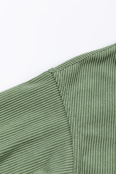 Green Ribbed Corded Oversized Sweatshirt-Tops-MomFashion