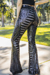 Black Sequin Wide Leg Pants-Bottoms-MomFashion