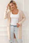 Apricot Ribbed Trim Pockets Open Front Midi Cardigan-Tops-MomFashion