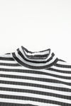 Black Striped Print Textured Knit Long Sleeve Tee-Tops-MomFashion