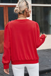 Fiery Red Button Tab Detail Long Sleeve Top-Tops-MomFashion