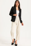 Black Collared Neck Single Breasted Blazer with Pockets-Outerwear-MomFashion