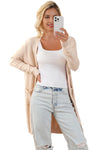 Apricot Ribbed Trim Pockets Open Front Midi Cardigan-Tops-MomFashion