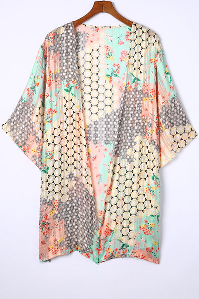 Multicolor Floral Open Sheer Shimmer Kimono-Outerwear-MomFashion