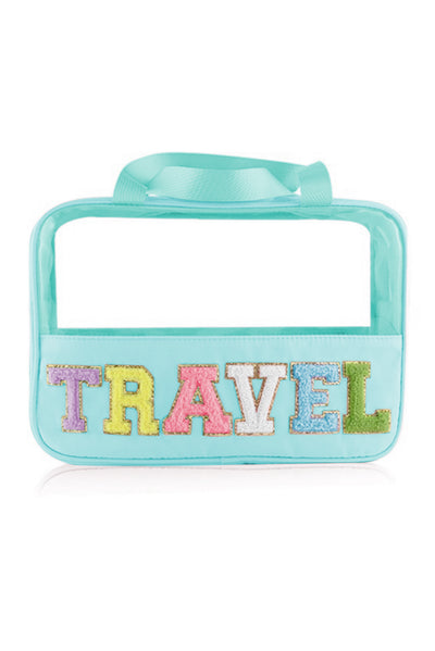 Mint Green TRAVEL Chenille Letter Clear PVC Makeup Bag-Accessories-MomFashion