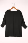 Black Smocked Wrist Shift Top-Tops-MomFashion