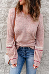 Pink Pilling Detail Patterned Sleeve Sweater-Tops-MomFashion