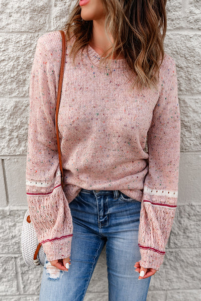 Pink Pilling Detail Patterned Sleeve Sweater-Tops-MomFashion