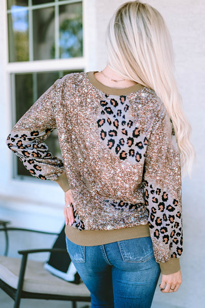 Leopard Print Bleached Long Sleeve Top-Tops-MomFashion