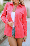 Pink Buttoned Flap Pocket Corduroy Jacket-Outerwear-MomFashion