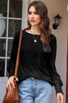 Black Marble Print Dolman Sleeve Top-Tops-MomFashion