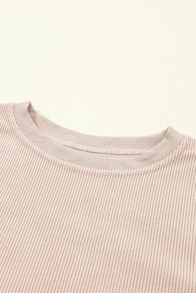 Apricot Ribbed Corded Oversized Sweatshirt-Tops-MomFashion