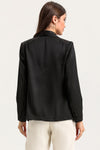 Black Collared Neck Single Breasted Blazer with Pockets-Outerwear-MomFashion