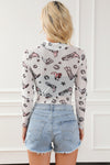 White Rodeo Bound Printed Long Sleeve Bodysuit-Tops-MomFashion