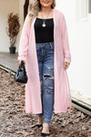 Pink Sheer Knitted Long Side Slit Plus Size Cardigan-Plus Size-MomFashion