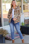 Brown Aztec Print Flap Pocket Button-up Jacket-Outerwear-MomFashion