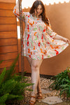 Multicolour Plus Size Mix Floral Puff Sleeve Ruffled Dress-Plus Size-MomFashion