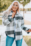 Gray Plaid Color Block Buttoned Long Sleeve Jacket with Pocket-Outerwear-MomFashion