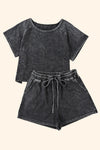 Black Acid Washed Short Lounge Set-Loungewear-MomFashion