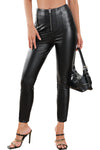 Black PU Leather Zipped High Waist Skinny Pants-Bottoms-MomFashion