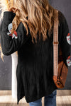 Black Sequined Santa Claus Cable Knit Open Cardigan-Tops-MomFashion