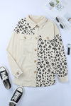 Apricot Leopard Print Detail Pocketed Corduroy Jacket-Outerwear-MomFashion