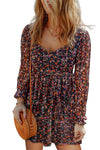 Wrapped V Neckline Long Sleeve Floral Dress-Dresses-MomFashion