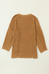 Brown Slouchy Textured Knit Loose Sweater-Tops-MomFashion