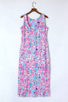 Purple Abstract Floral Print Sleeveless Maxi Dress-Dresses-MomFashion