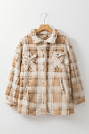 Khaki Sherpa Plaid Button Pocketed Jacket-Outerwear-MomFashion