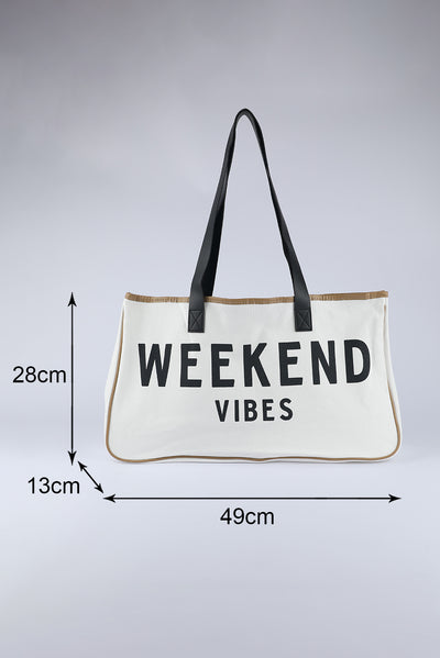 White WEEKEND VIBES Canvas Tote-Shoes & Bags-MomFashion