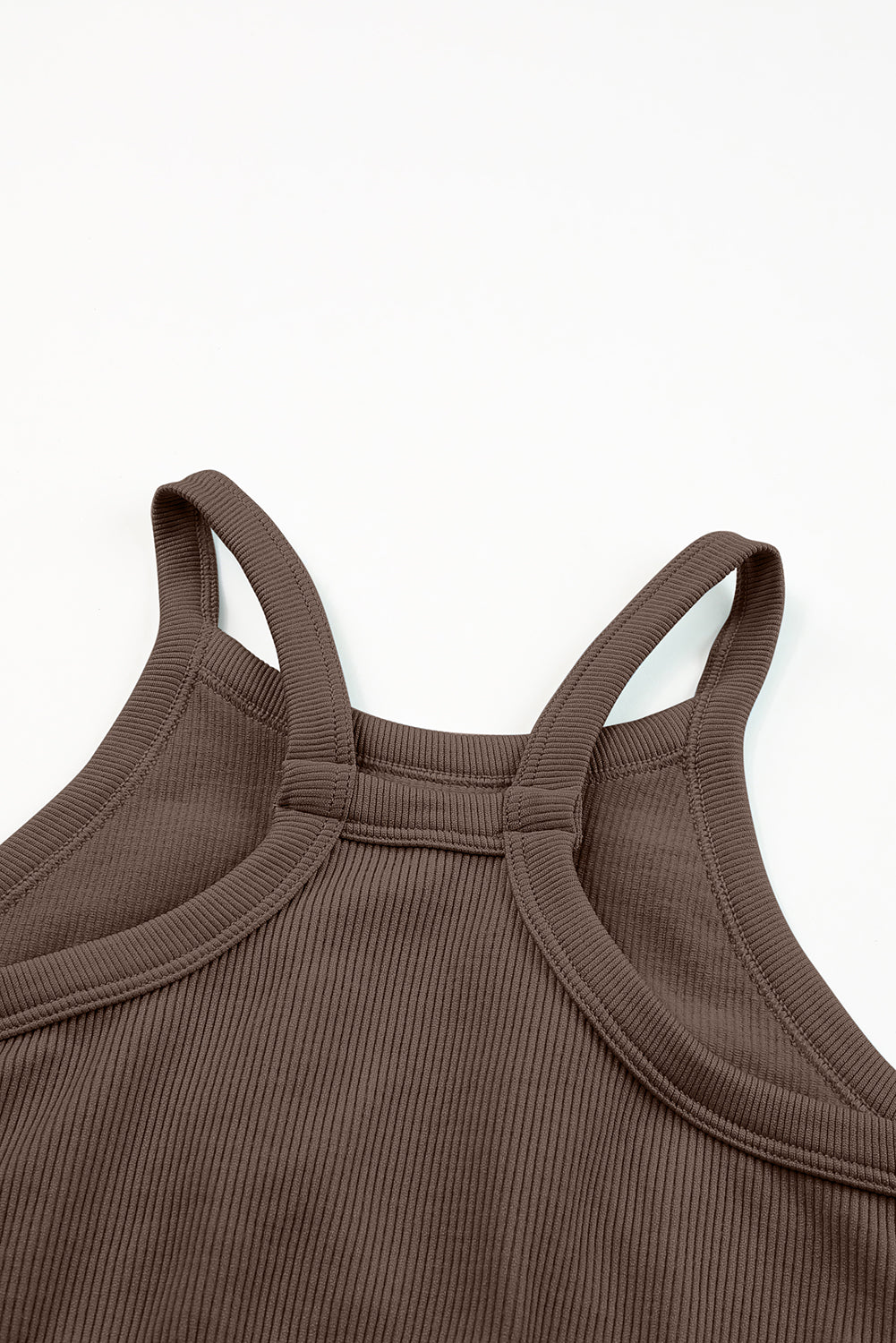 Brown Ribbed Knit 3pcs Sports Set-Activewear-MomFashion