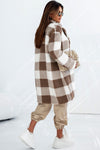 Brown Plaid Lapel Collar Long Open Front Coat-Outerwear-MomFashion