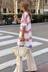 Beige Striped Long Sleeve Ribbed Trim Button Cardigan-Tops-MomFashion