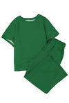 Dark Green Textured Loose Fit T Shirt and Drawstring Pants Set-Loungewear-MomFashion