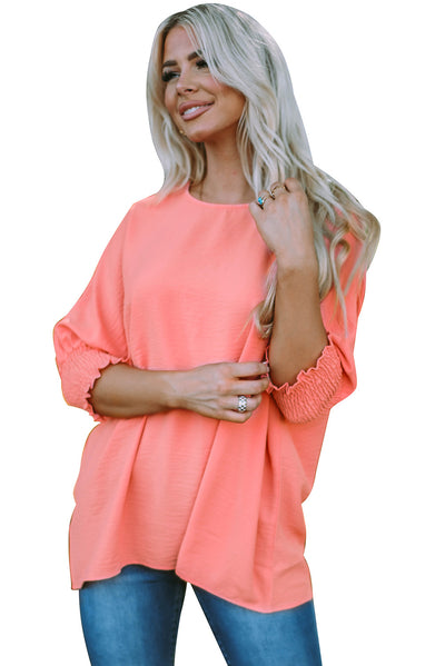 Pink Smocked Wrist Shift Top-Tops-MomFashion