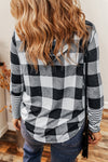 Multicolour Plaid Striped Patchwork Drawstring Hoodie-Tops-MomFashion