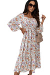 Multicolor Floral Smocked Long Sleeve Pocketed Dress-Dresses-MomFashion