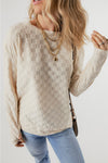 Beige Solid Textured Thumbhole Sleeve Top-Tops-MomFashion