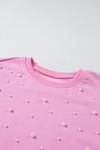 Bonbon Pearl Detail Ribbed Crew Neck Sweatshirt-Tops-MomFashion