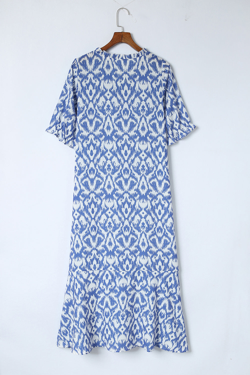 Sky Blue V Neck Casual Geometric Print Maxi Dress-Dresses-MomFashion