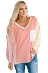 Striped Color Block Splicing Long Sleeve T Shirt-Tops-MomFashion